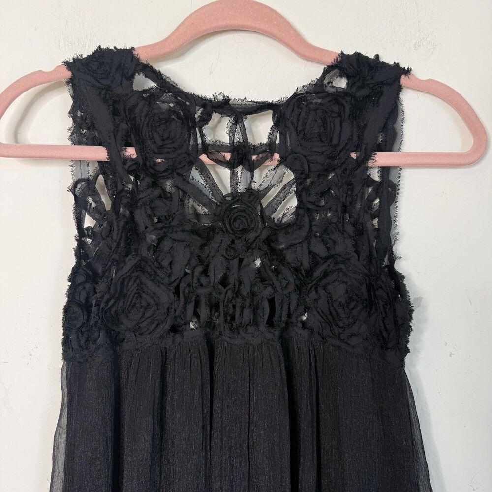 Black Rosette Fairy Grunge Coquette Babydoll Layered Mini Dress Whimsigoth - Picture 4 of 9